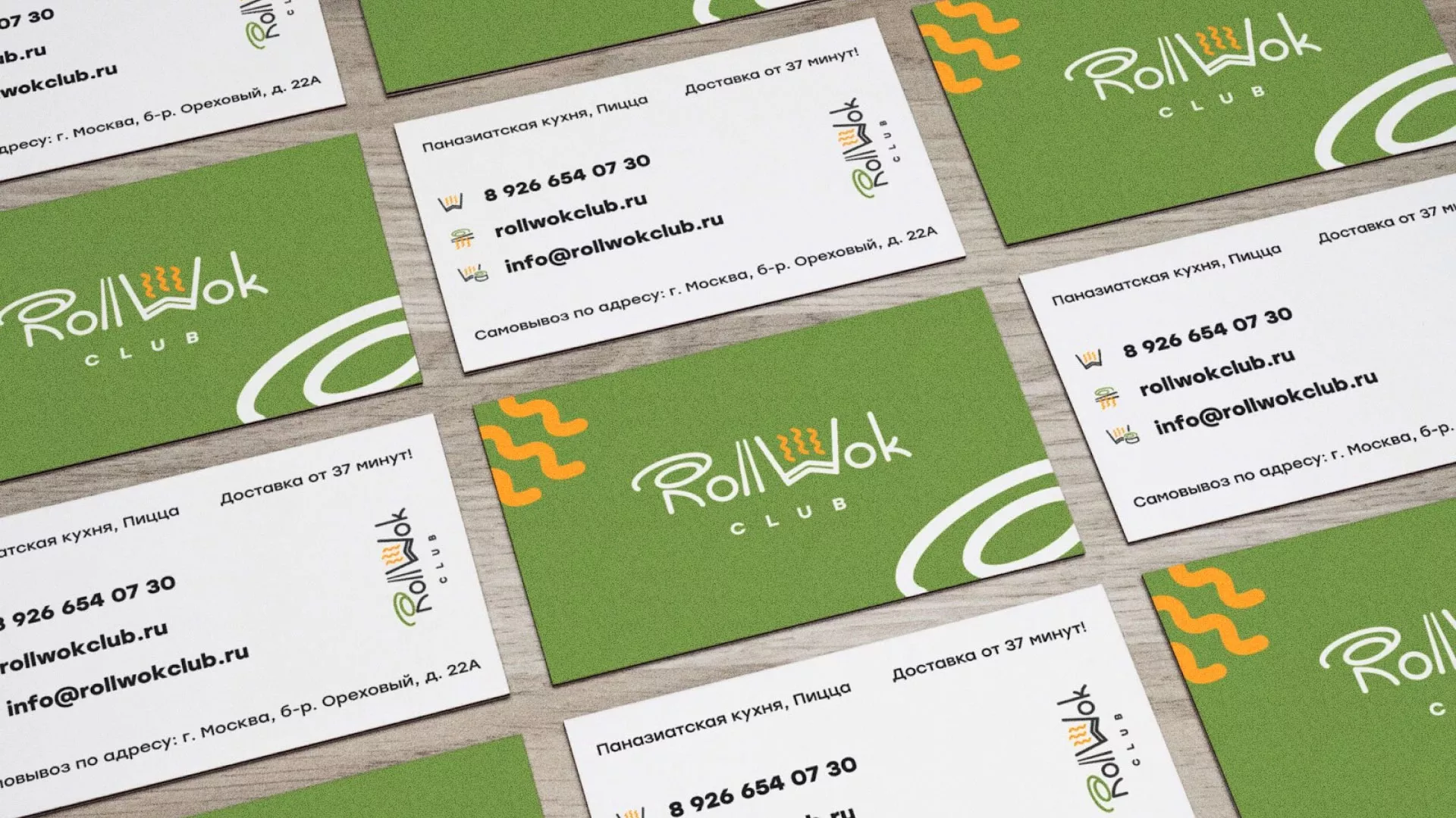 Разработка дизайна визиток суши-бара «Roll Wok Club» в Онеге